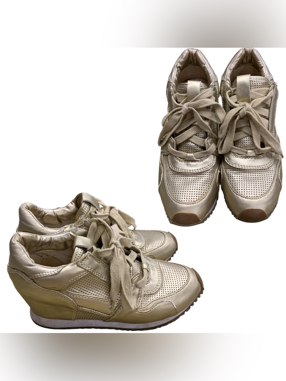 Nine West Metallic Gold Wedge Sneakers S6.5
